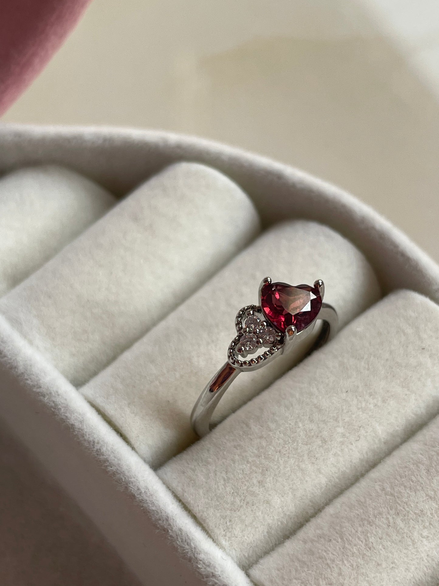 Garnet Heart Ring | Adjustable | جارنيت