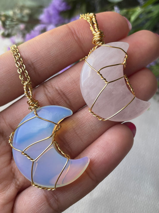 Moon Necklaces | Rose Quartz | Opalite | روز كوارتز - اوباليت