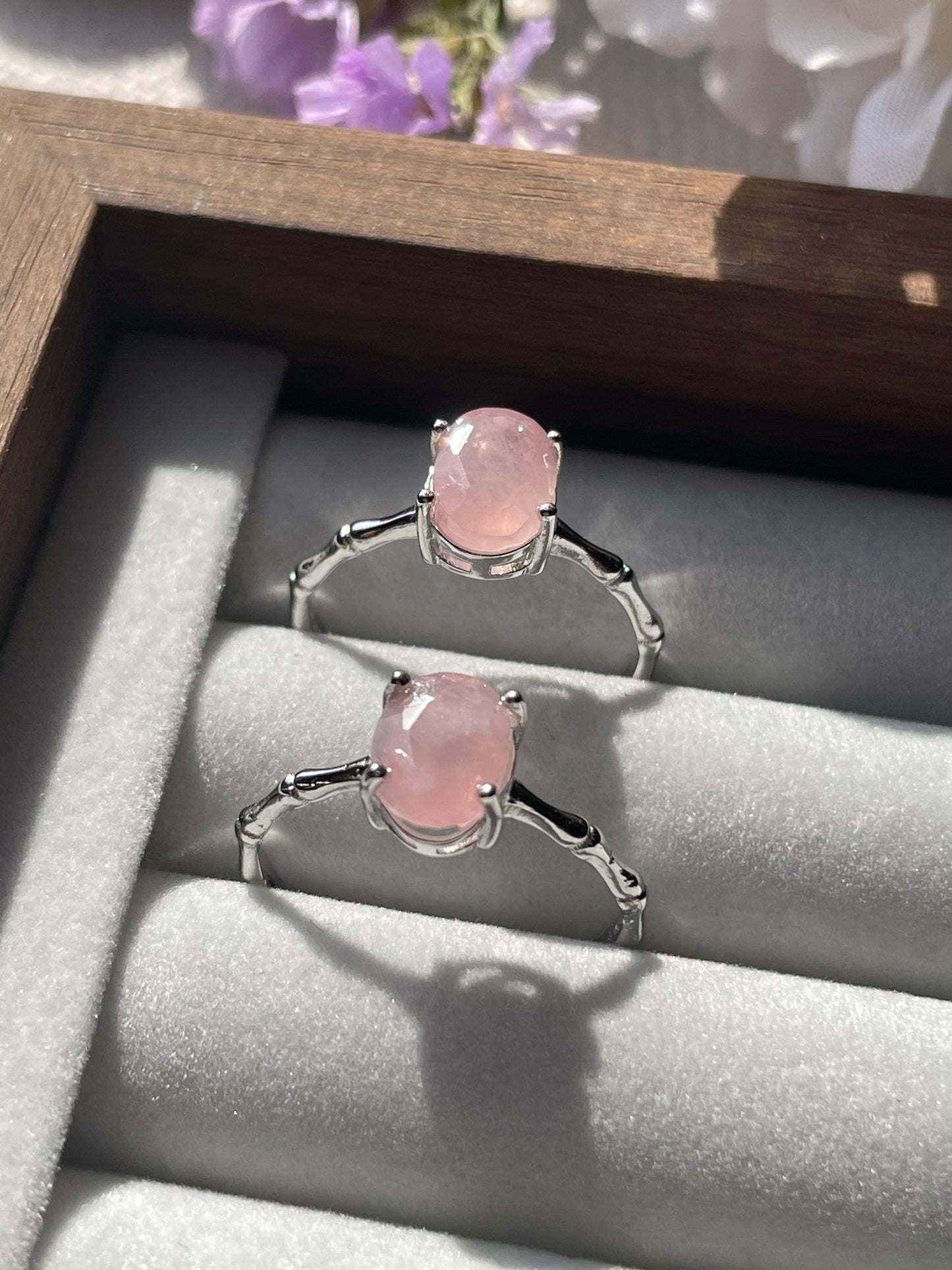 S925 Rose Quartz | Adjustable | خاتم حجر كوارتز الزهري
