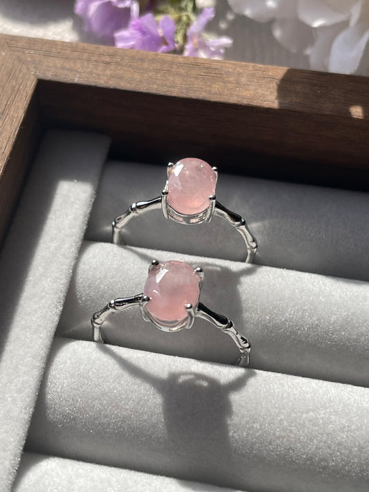 S925 Rose Quartz | Adjustable | خاتم حجر كوارتز الزهري