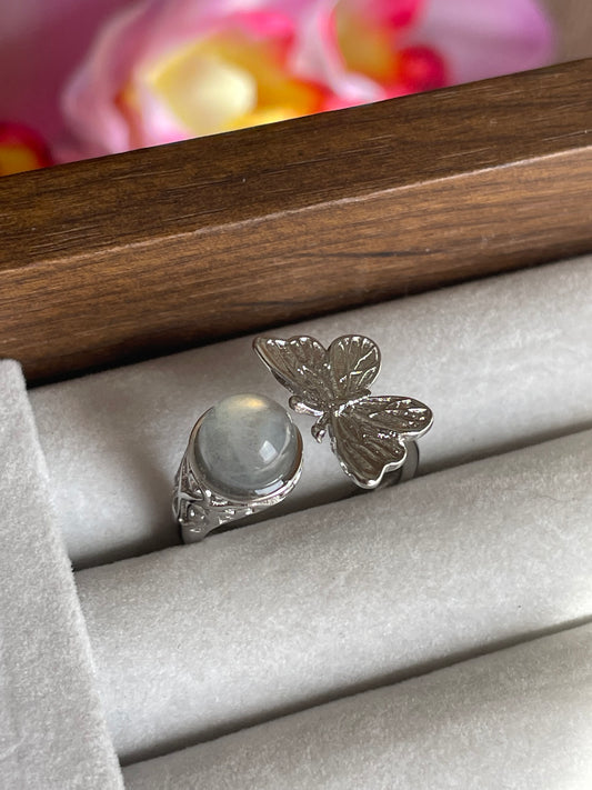 Labradorite Butterfly Ring | Adjustable | خاتم حجر الطاووس