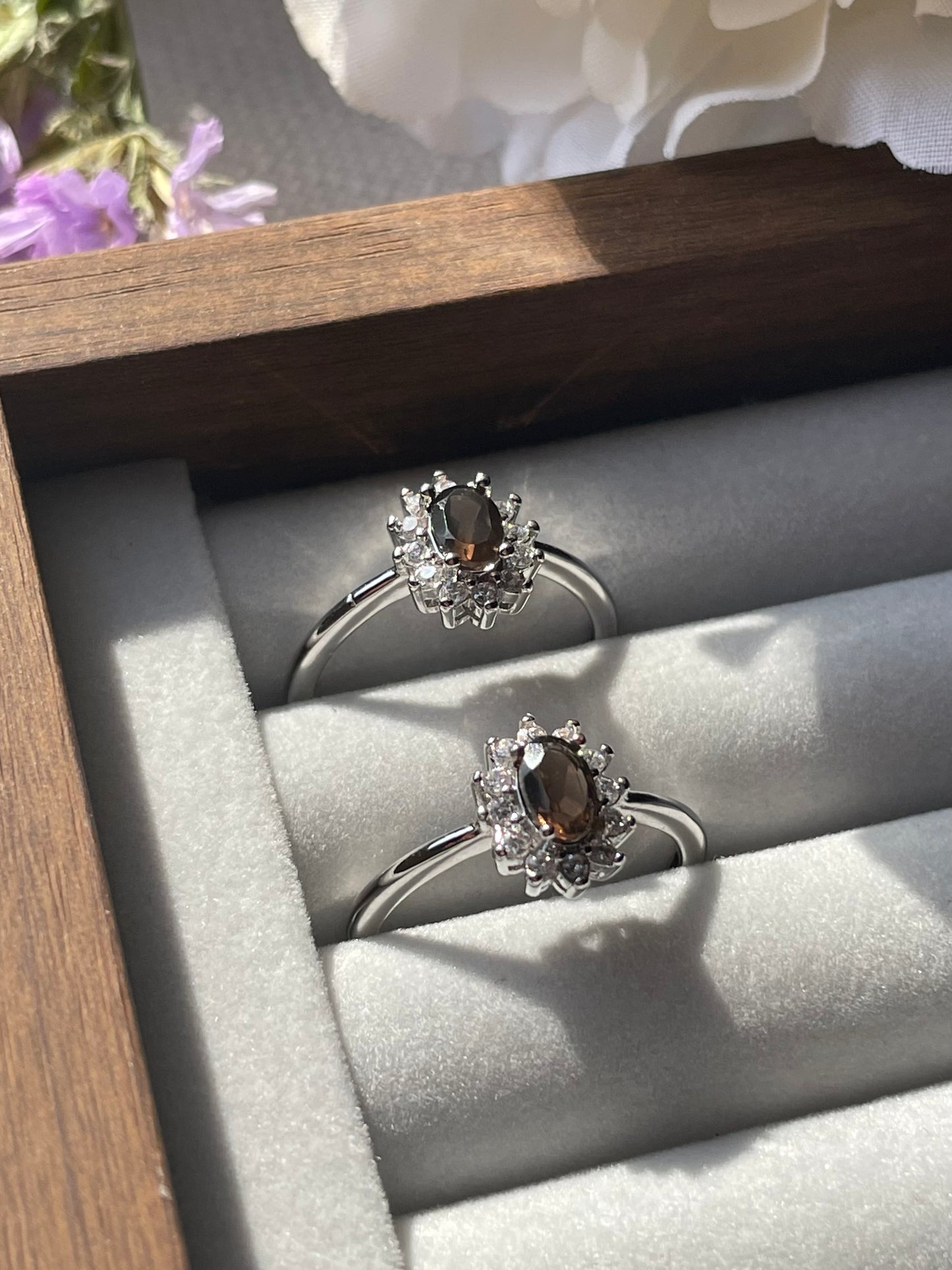 S925 Smoky Quartz Ring | Adjustable | خاتم حجر سموكي كوارتز