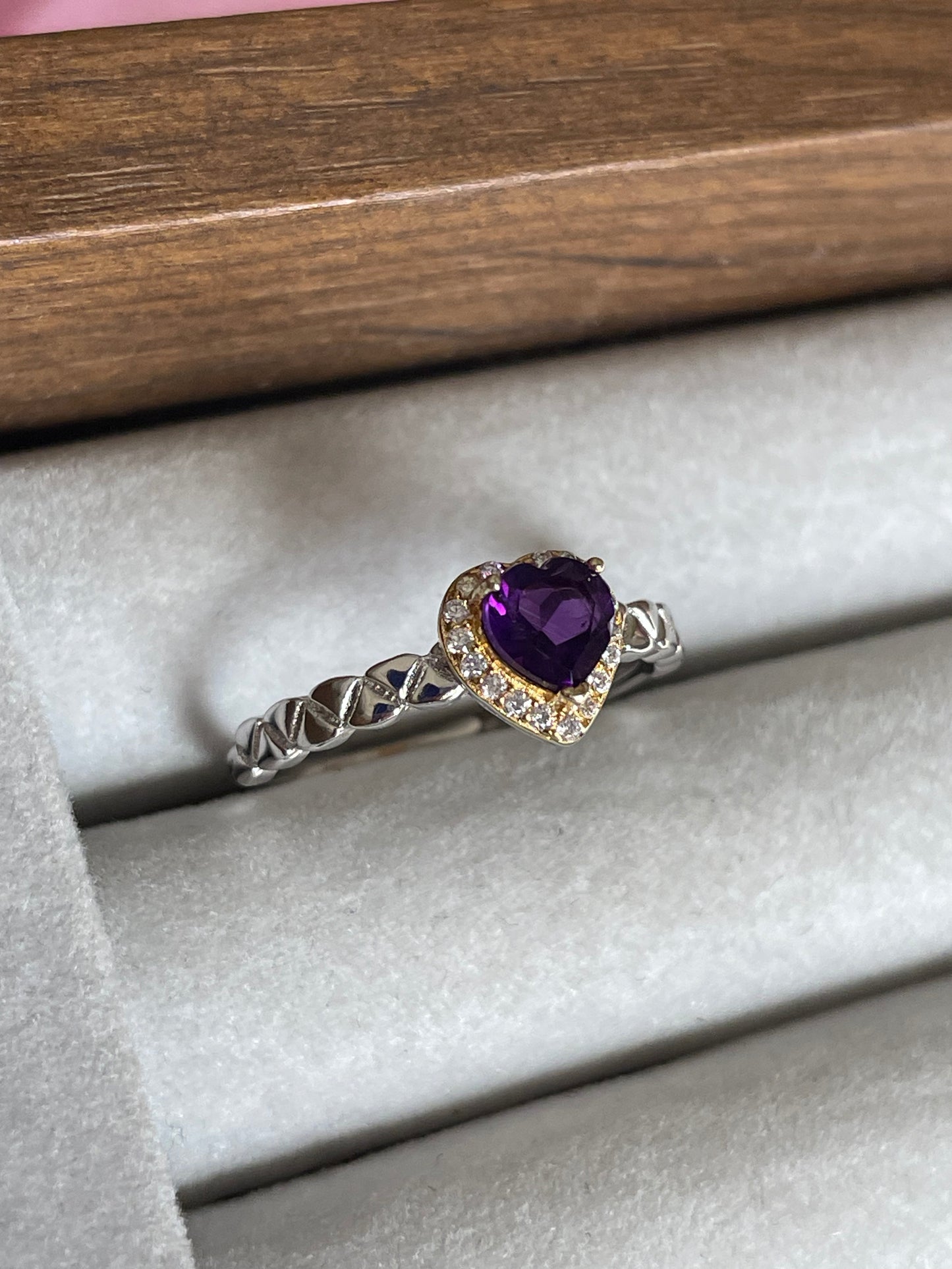 Amethyst Heart Ring | Adjustable | خاتم حجر الجمشت