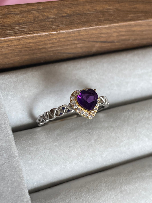 Amethyst Heart Ring | Adjustable | خاتم حجر الجمشت