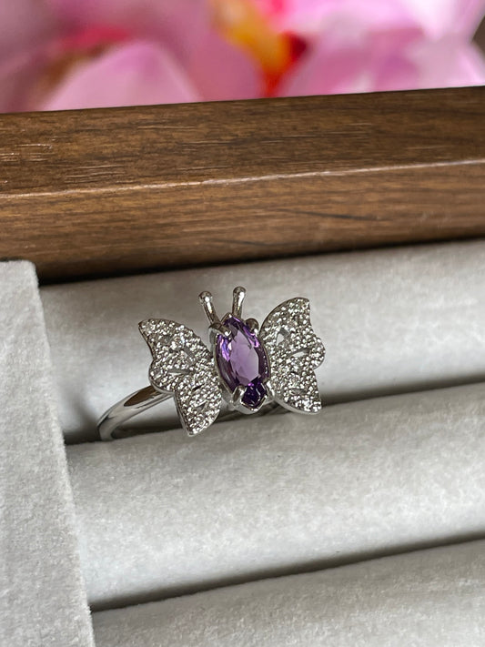 Amethyst Butterfly Ring | Adjustable | خاتم حجر الجمشت