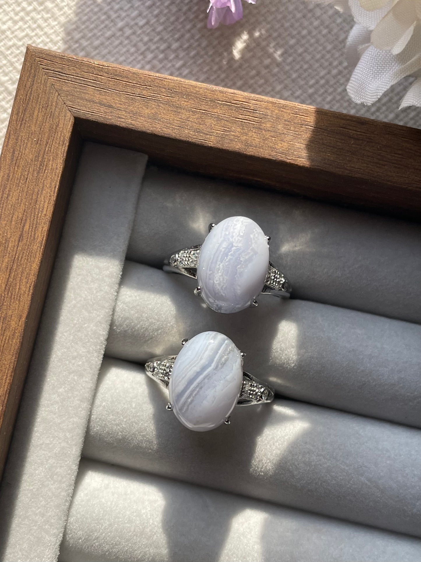 S925 Blue Lace Agate | Adjustable | عقيق الدانتيل الازرق