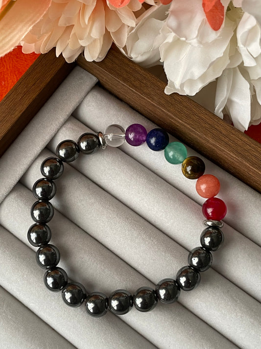 7 Chakra Hematite Stone Bracelet | 8mm | اساور الشاكرات