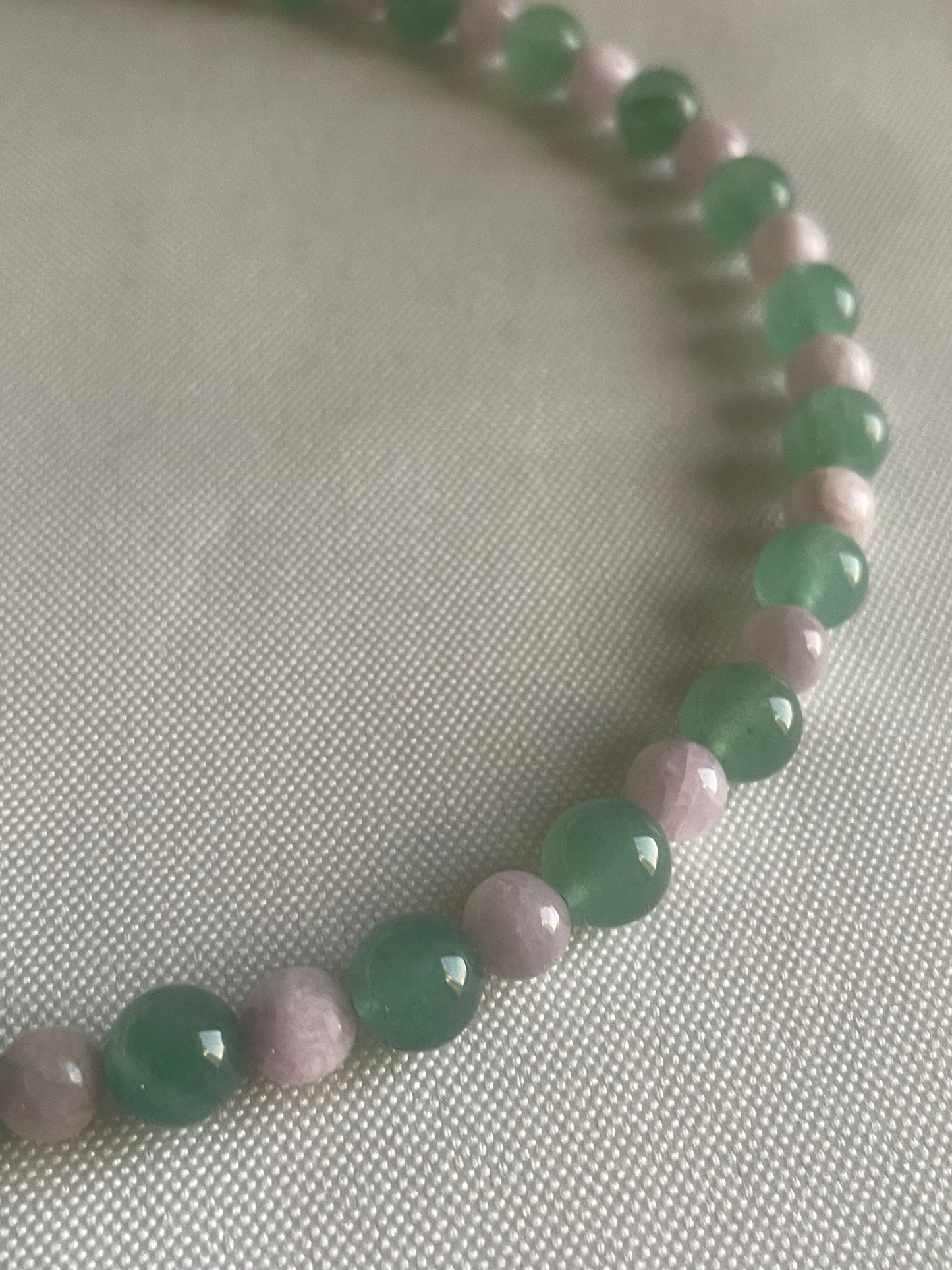 Green aventurine & Kunzite Beaded Necklace