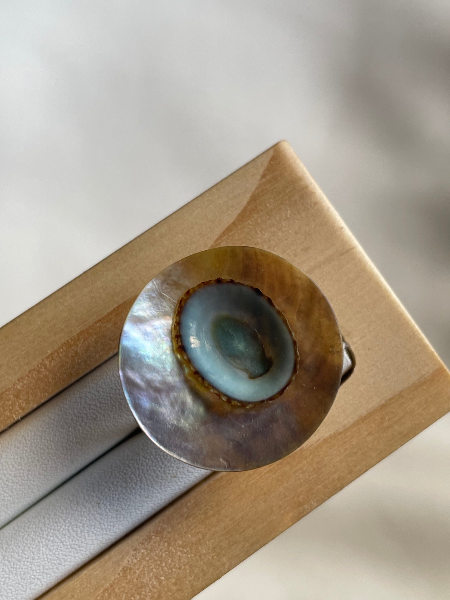 Opalescent Shell With Natural Blue shell Ring