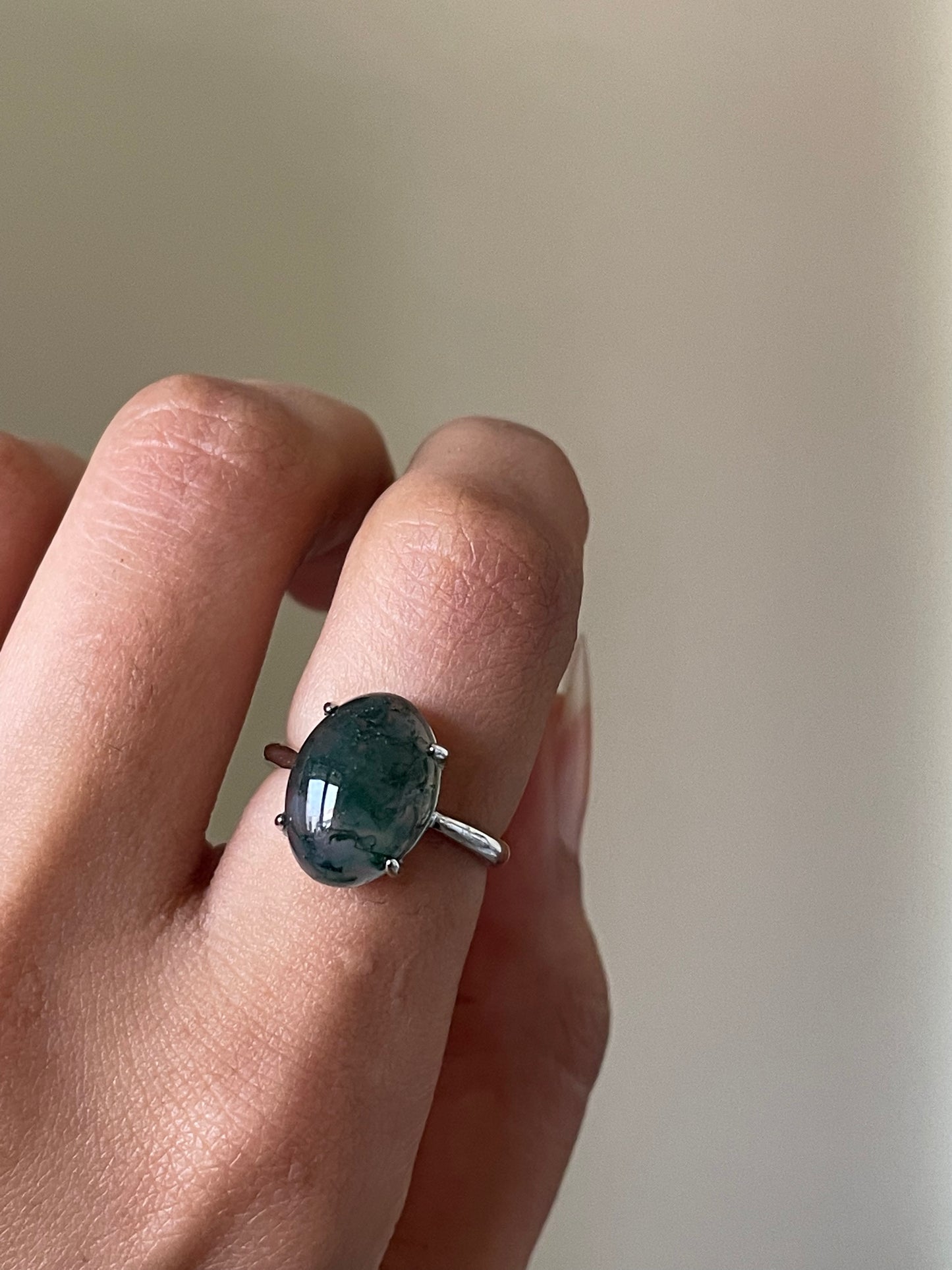 S925 Moss Agate Ring | Adjustable | خاتم عقيق الطحلب