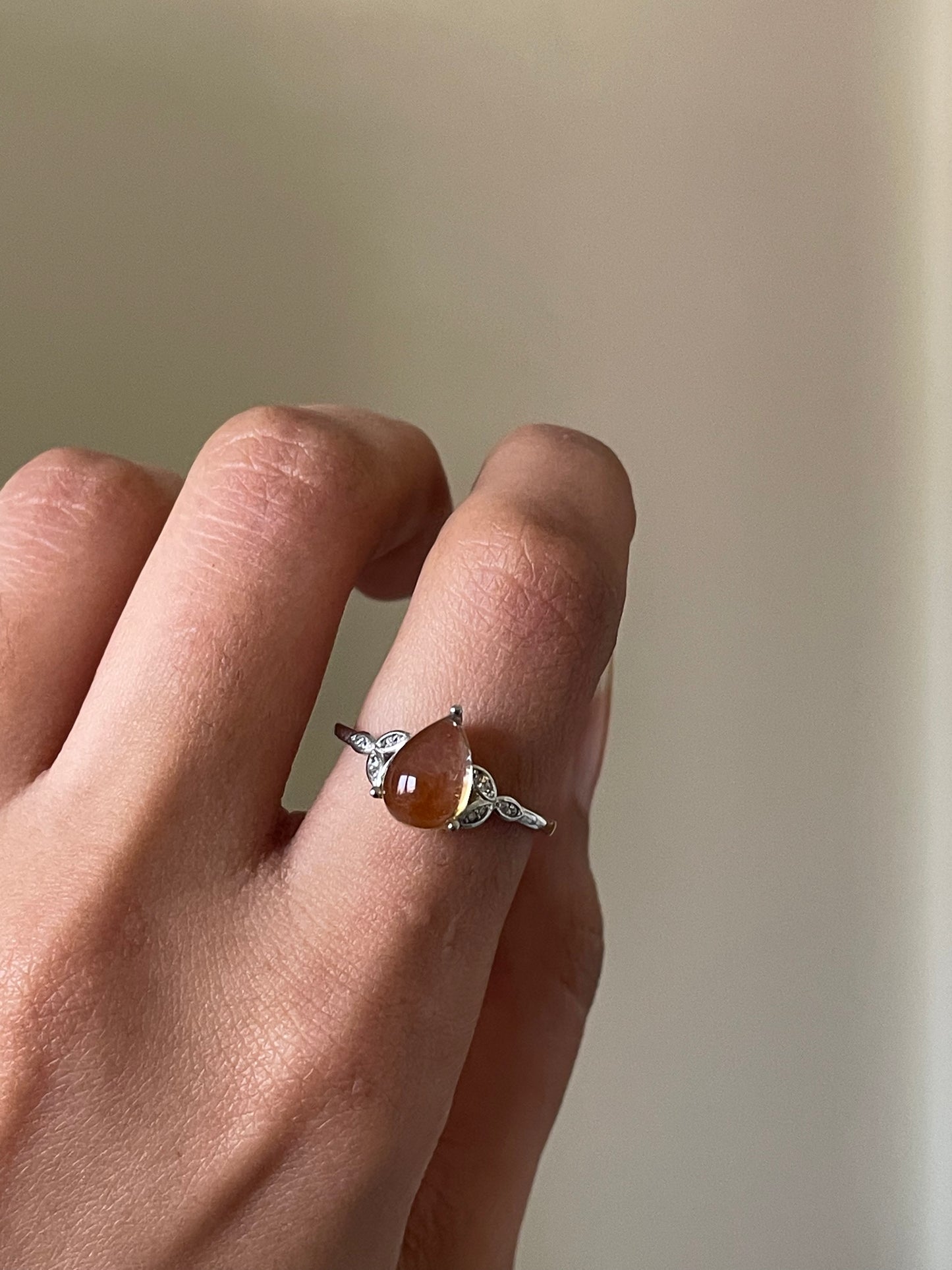 S925 Citrine Drop Ring | Adjustable | سيترين