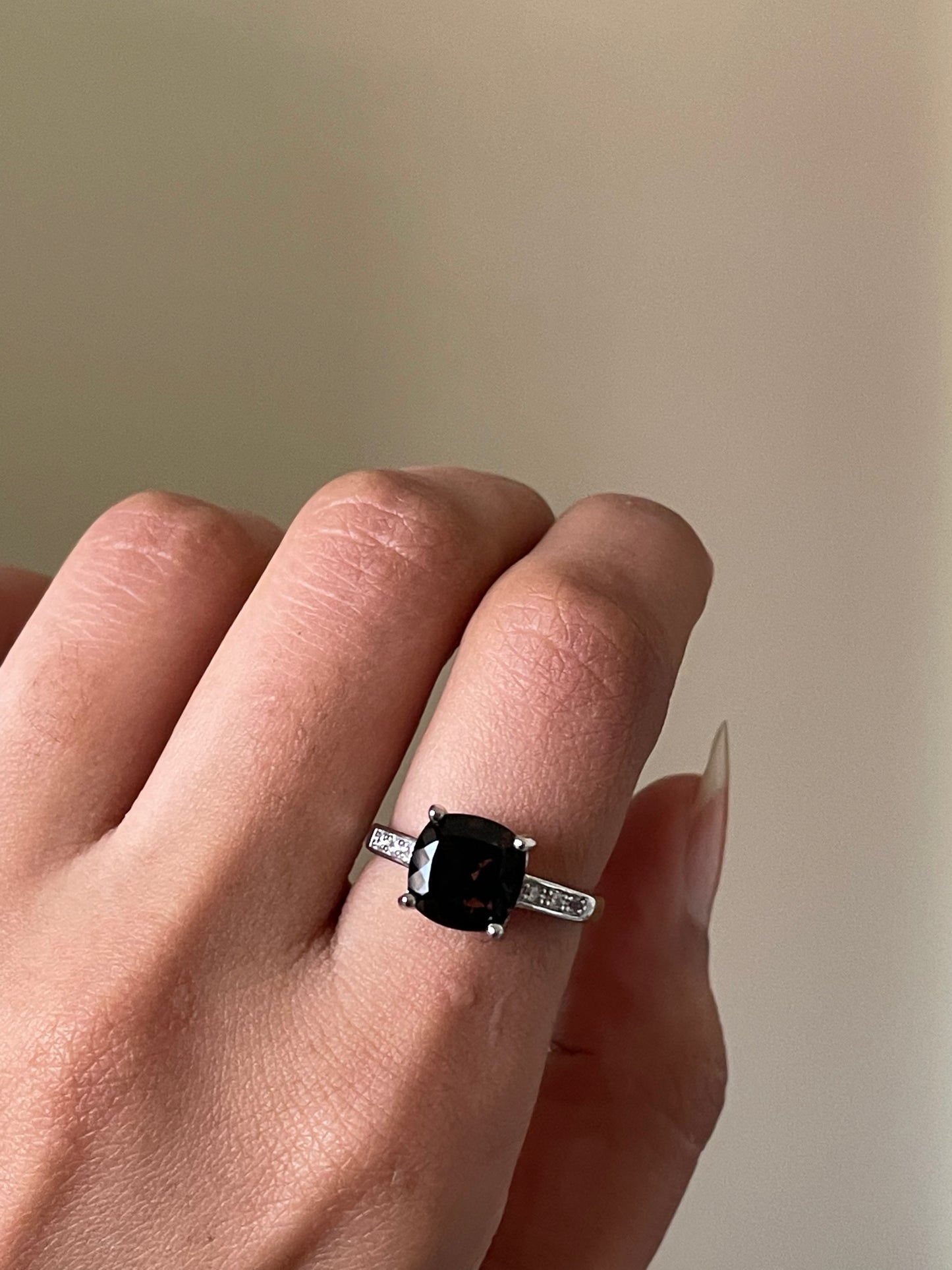 S925 Smoky Quartz Ring | Adjustable | خاتم حجر سموكي كوارتز