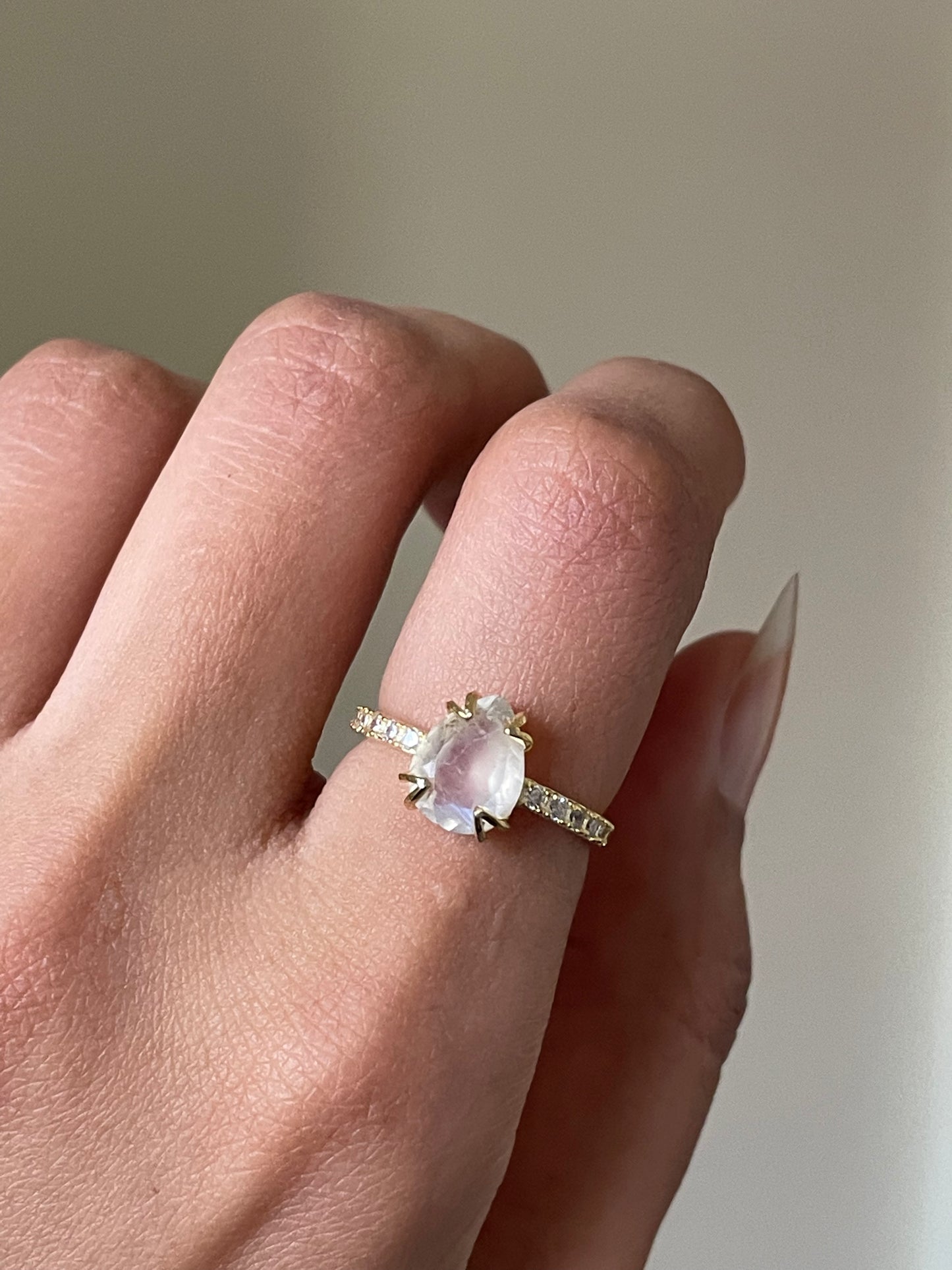 S925 Gold plated Moonstone Ring | Adjustable | خاتم حجر القمر