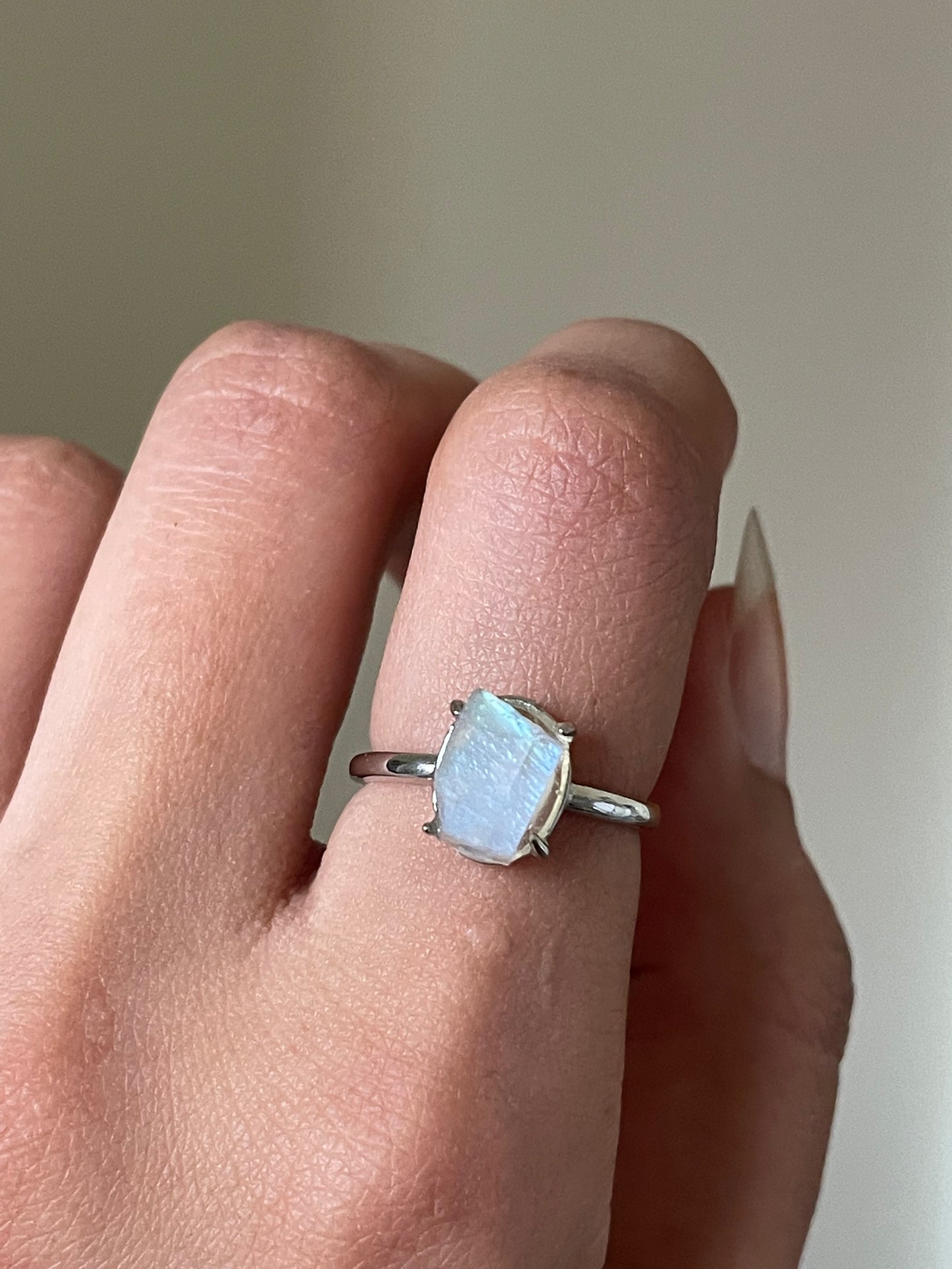 S925 Raw Moonstone Ring | Adjustable | خاتم حجر القمر