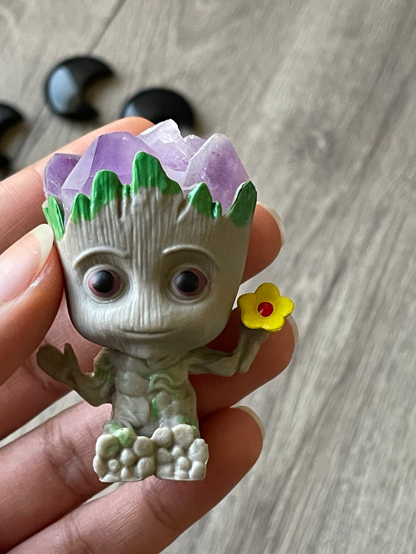 Baby Groot with Amethyst Cluster Head