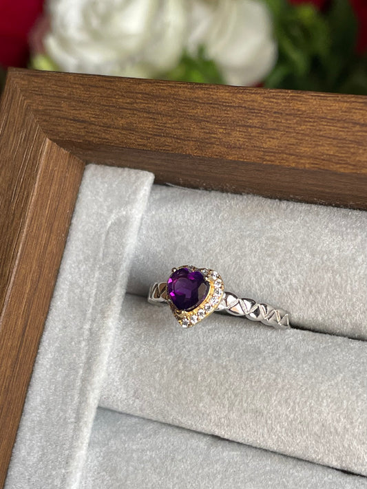 Amethyst Heart Ring | Adjustable | خاتم حجر الجمشت