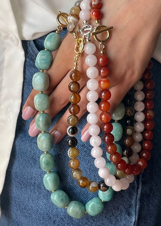 Natural Brown Agate Beaded Necklace