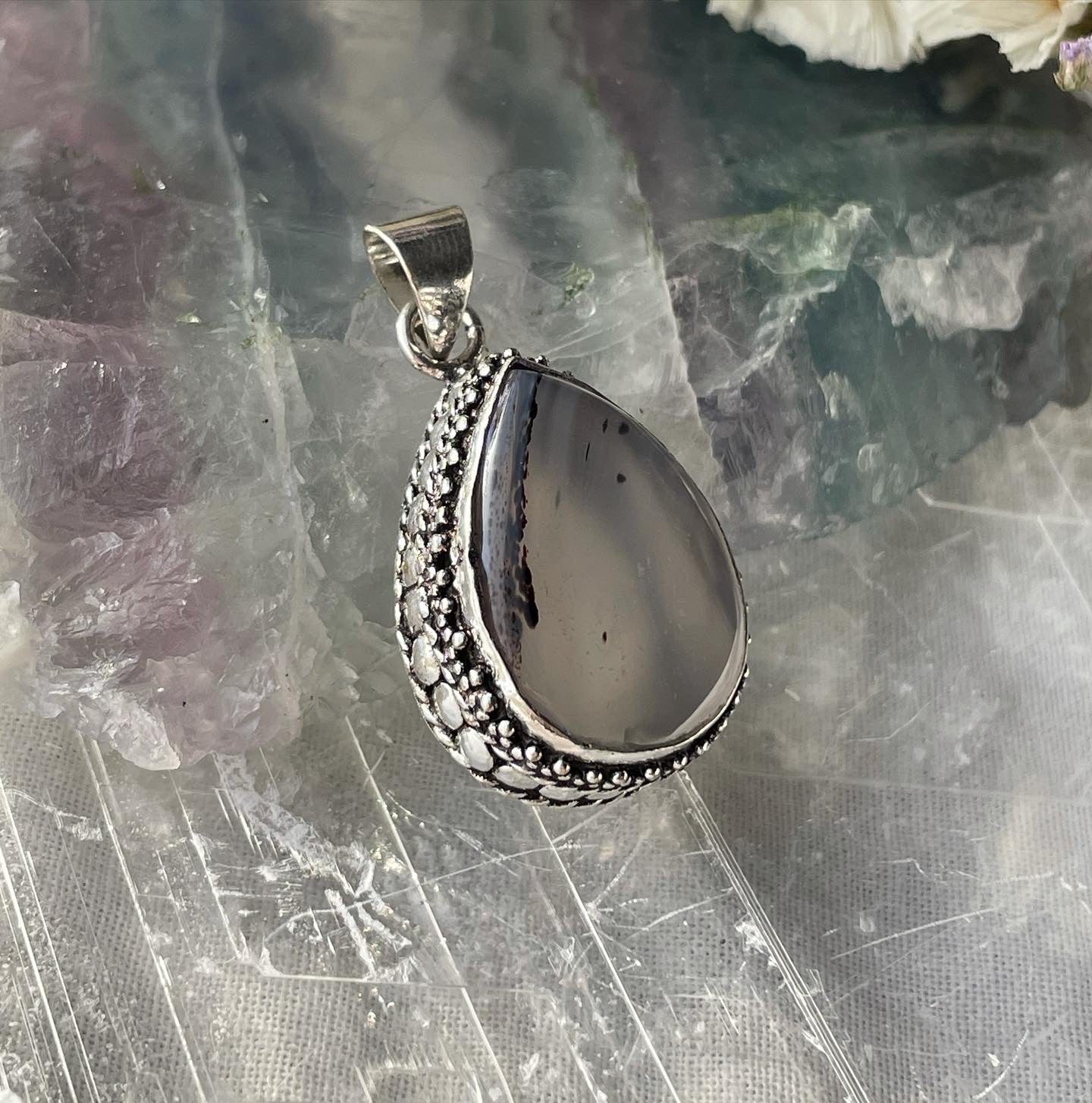 Natural Montana Agate Pendant Sterling silver 925 العقيق المصور طبيعي فضة إسترليني