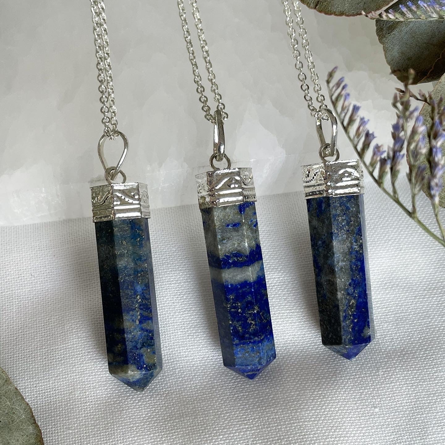 Lapis Lazuli Point Necklaces Sterling Silver Plated | اللازورد