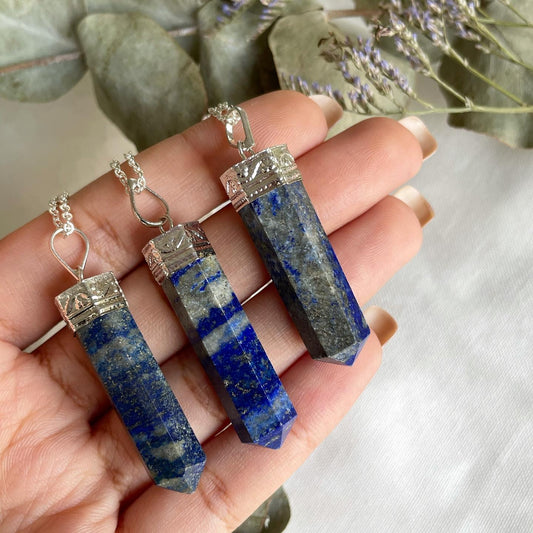 Lapis Lazuli Point Necklaces Sterling Silver Plated | اللازورد