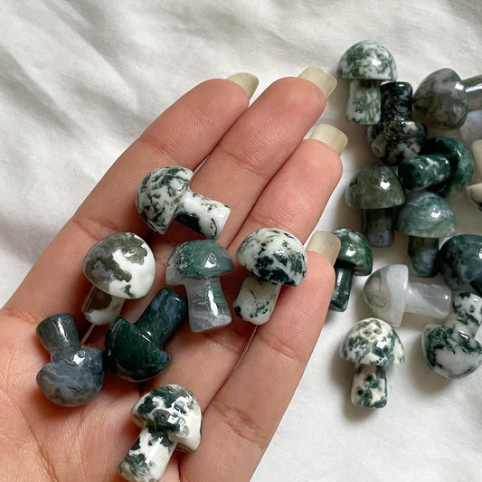 Moss Agate Mini Mushroom | عقيق الطحلب