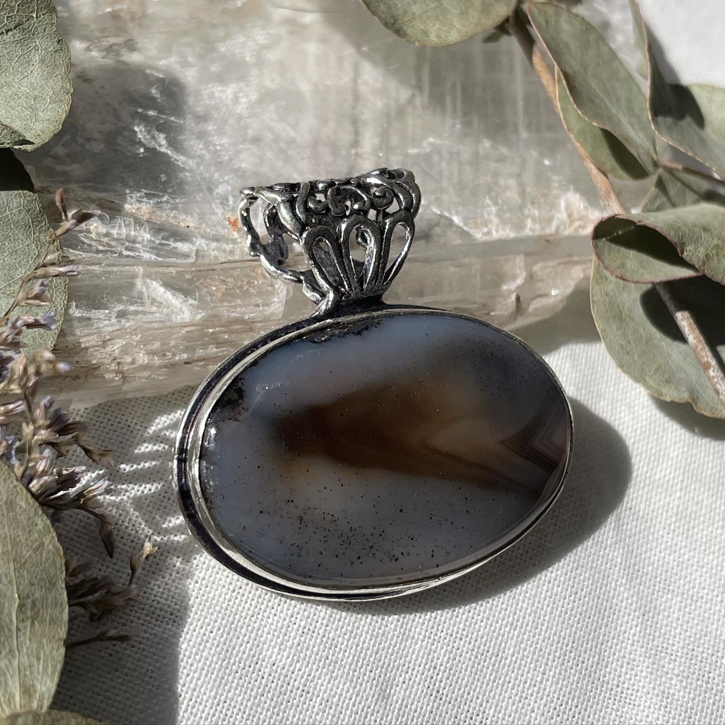 Large Montana Agate Pendant Sterling silver 925 العقيق المصور طبيعي فضة إسترليني