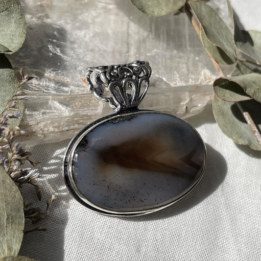 Large Montana Agate Pendant Sterling silver 925 العقيق المصور طبيعي فضة إسترليني