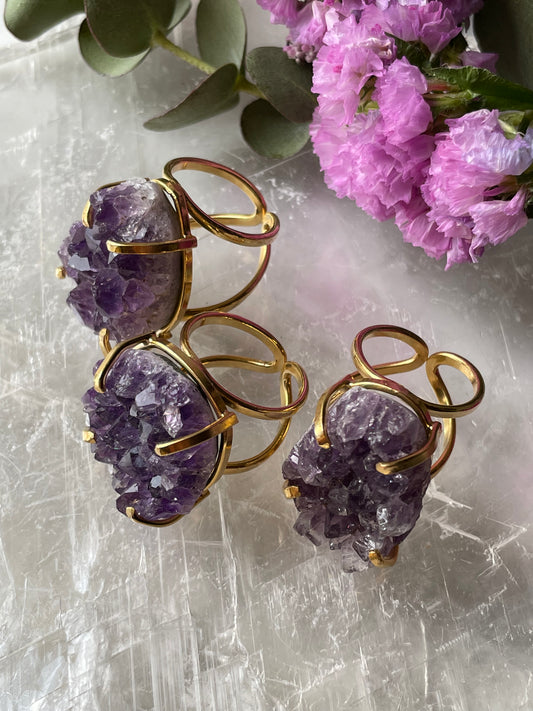 Amethyst Cluster Ring | Adjustable | الجمشت