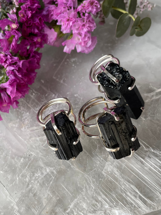 Black Tourmaline Ring | Adjustable | التومالين الاسود