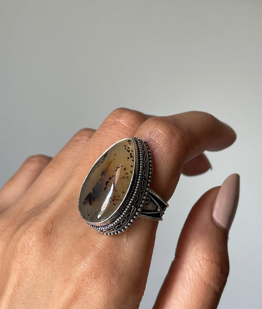 Natural Montana Agate Ring Sterling silver 925 | 6.5 | خاتم حجر العقيق المصور طبيعي فضة إسترليني