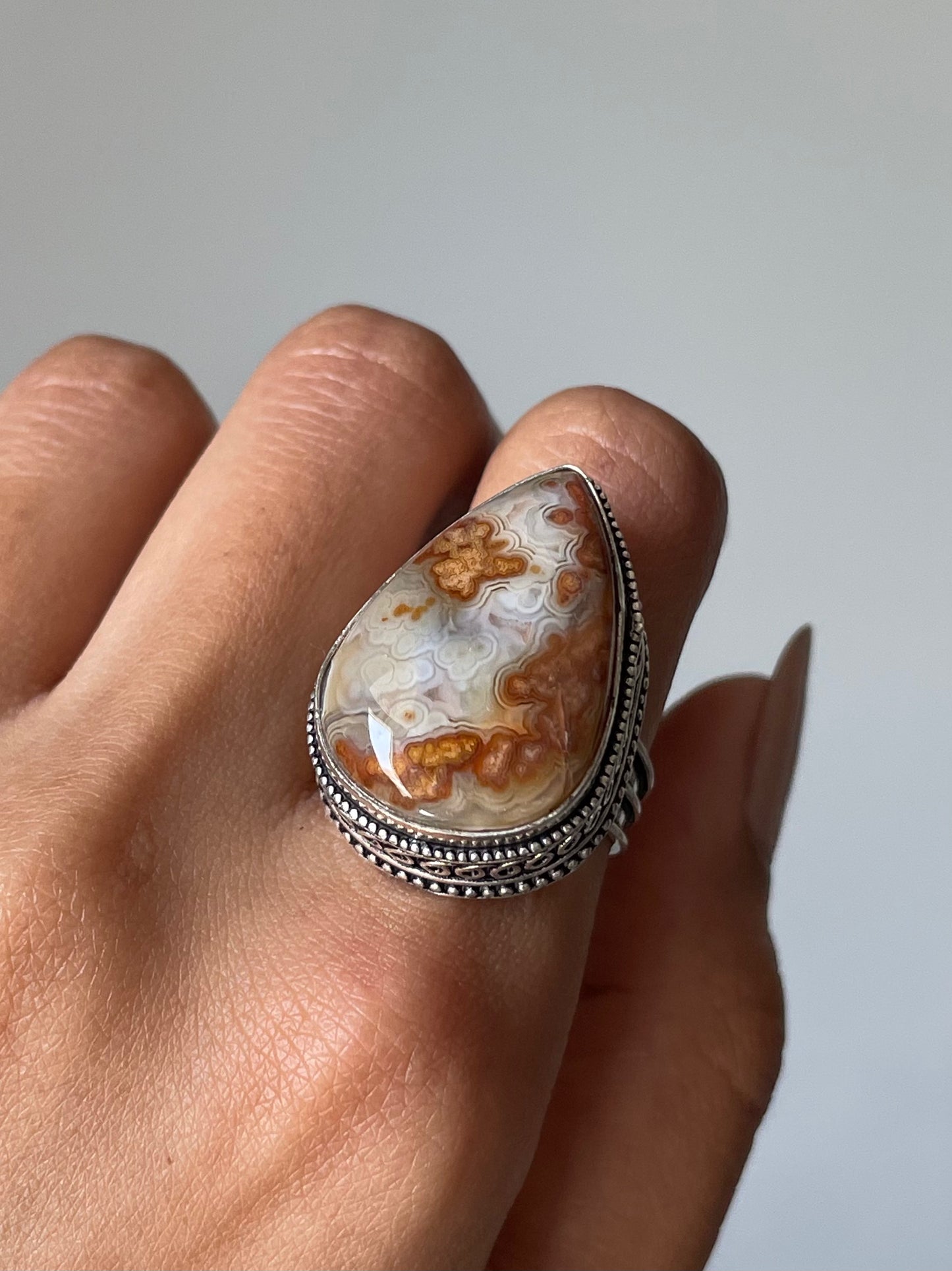 Crazy Lace Agate Ring Sterling silver 925 | 7.5 | خاتم حجر العقيق المكسيكي فضة إسترليني