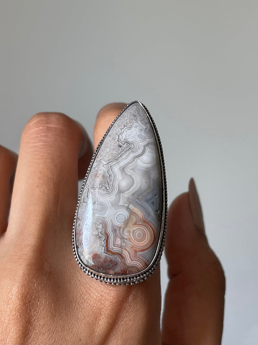 Crazy Lace Agate Ring Sterling silver 925 | 8 | خاتم حجر العقيق المكسيكي فضة إسترليني