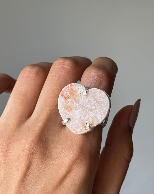 Pink Amethyst Heart Ring | Adjustable | الجمشت الوردي