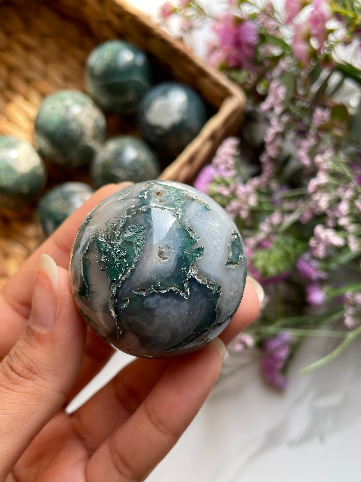 Druzy Moss Agate Spheres | عقيق الطحلب