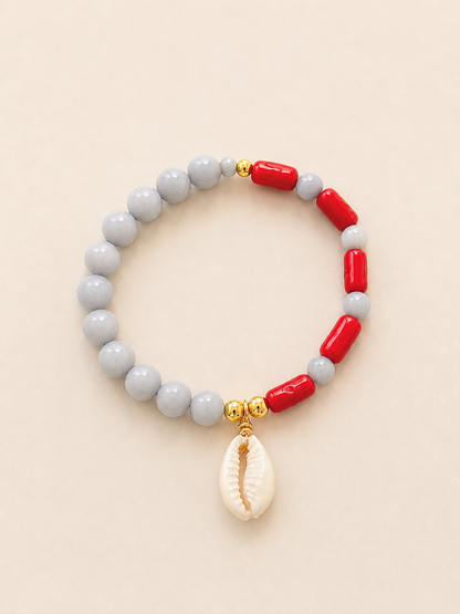 Red Coral & Blue Angelite with Sea Shell Bracelet