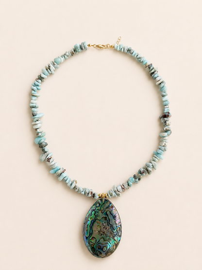 Large Abalone Shell with Larimar chip necklace