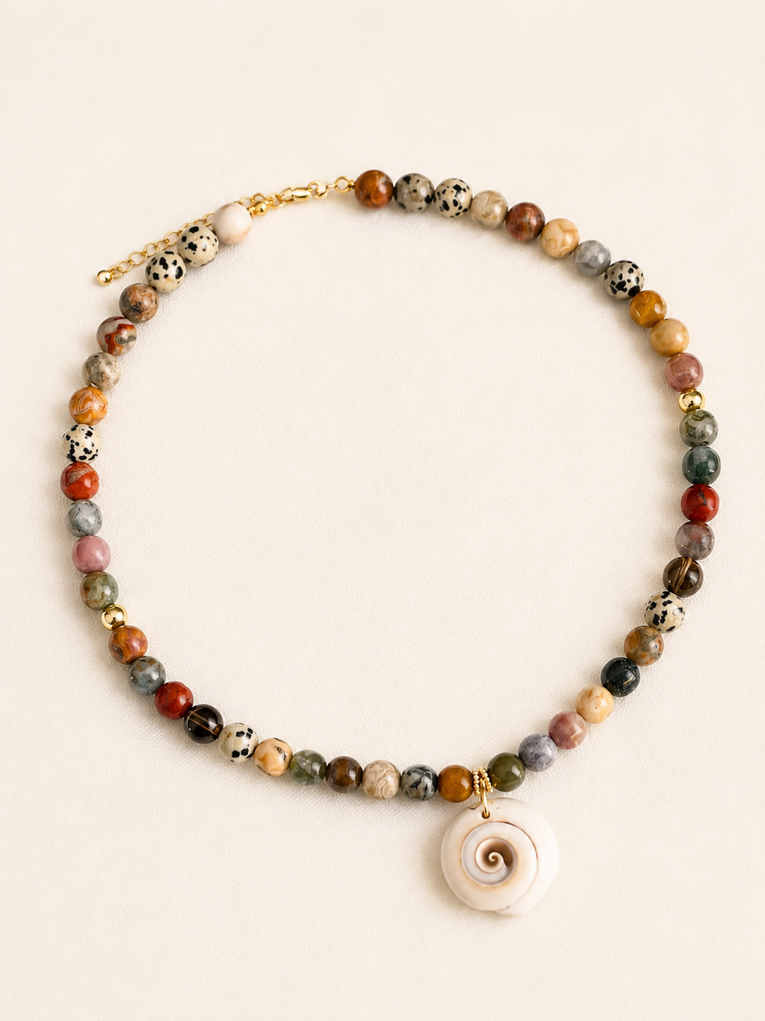 Spiral Seashell & Mixed Beaded Necklace