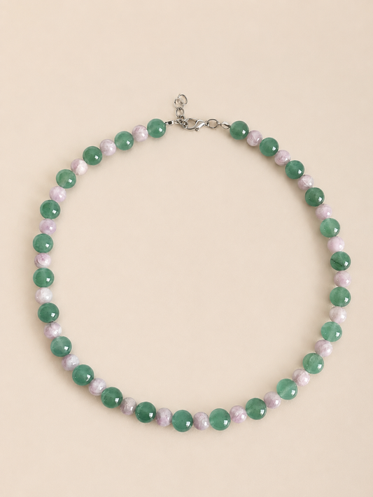 Green aventurine & Kunzite Beaded Necklace