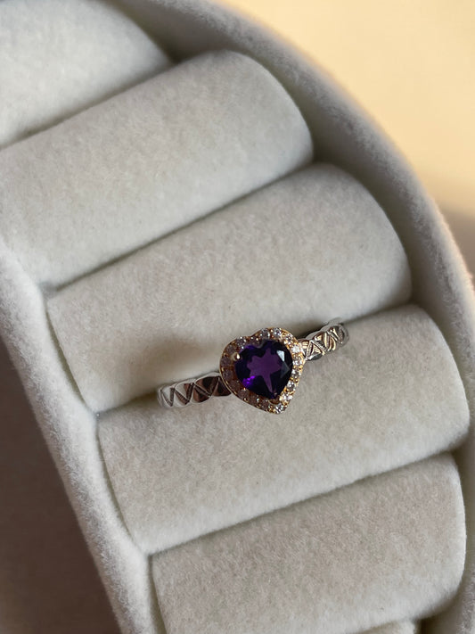 Amethyst Heart Ring | Adjustable | خاتم حجر الجمشت