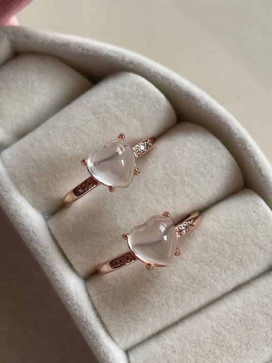Rose Quartz Heart Ring | Adjustable |  خاتم حجر كوارتز الزهري
