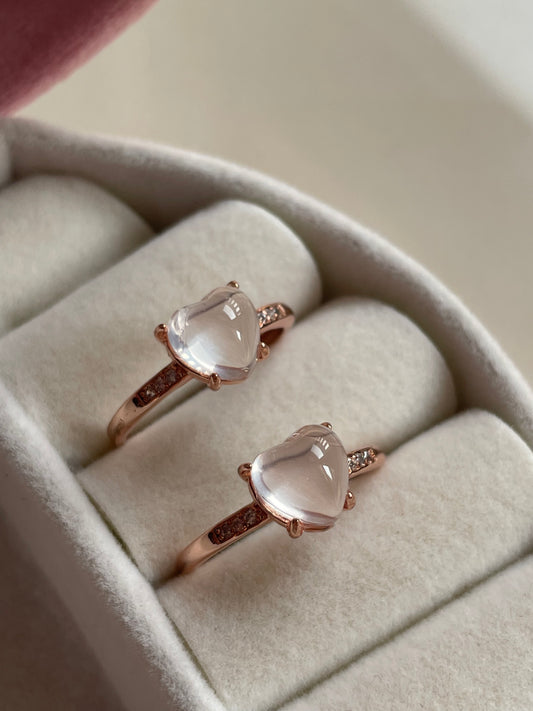 Rose Quartz Heart Ring | Adjustable |  خاتم حجر كوارتز الزهري