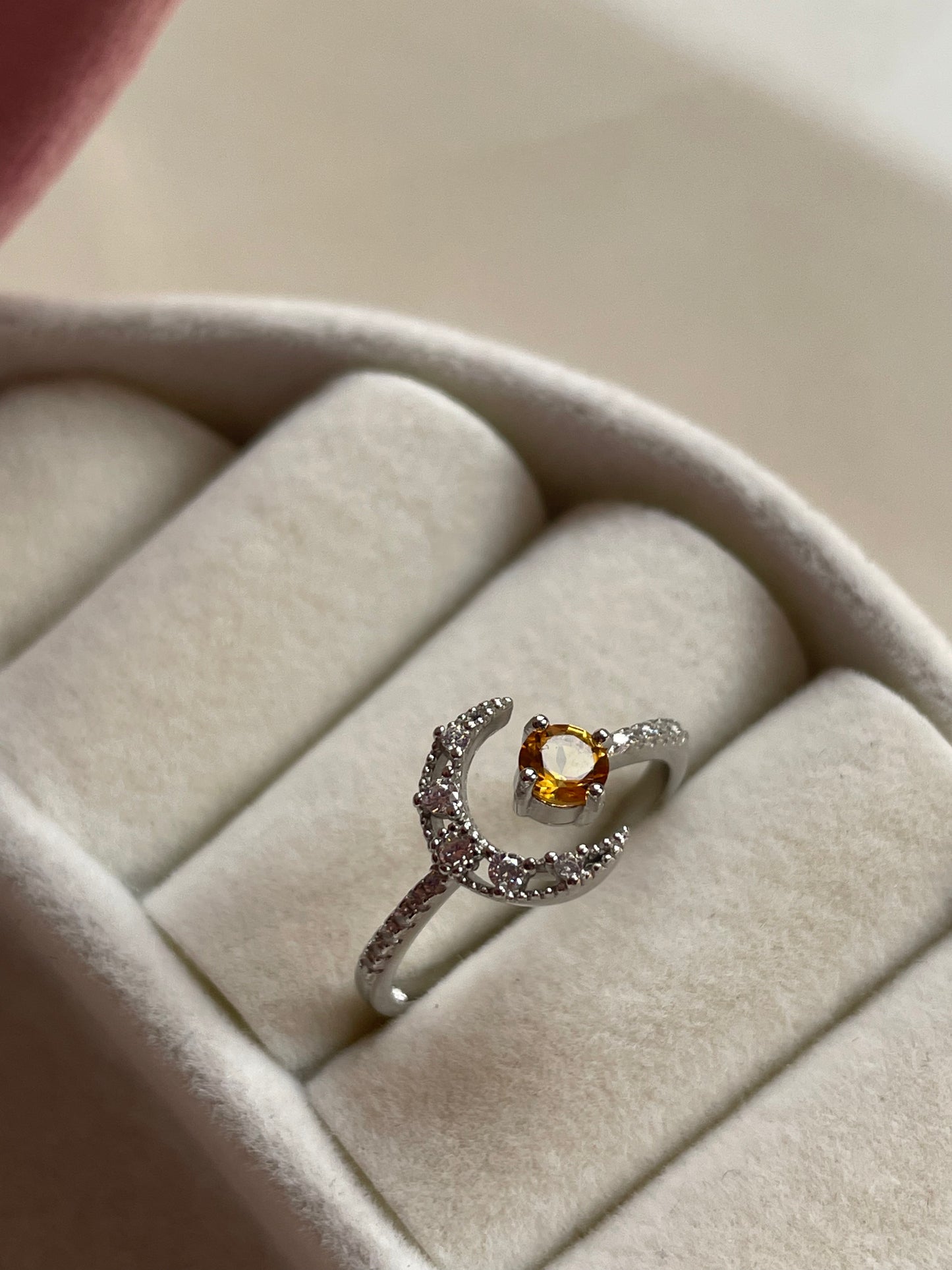 Citrine Moon Ring | Adjustable | سيترين