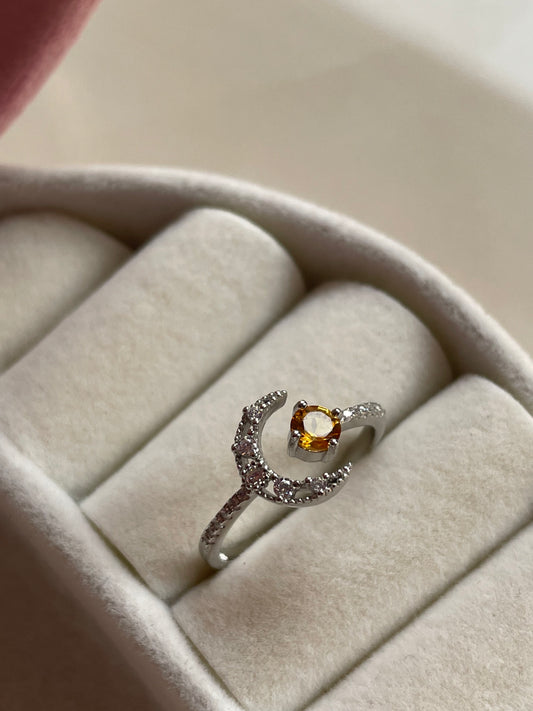 Citrine Moon Ring | Adjustable | سيترين
