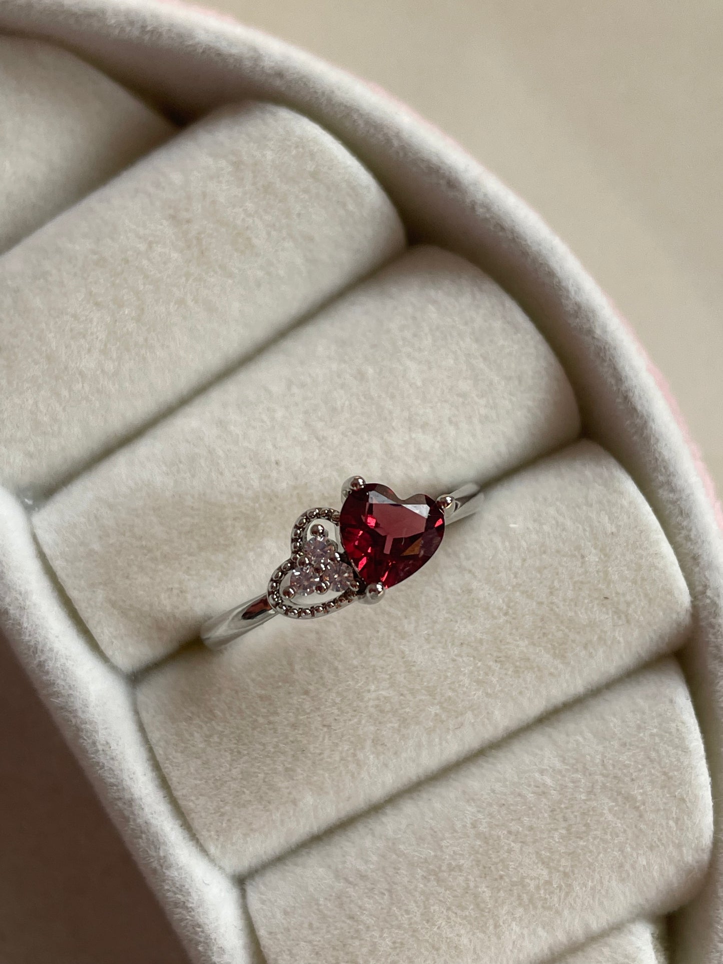 Garnet Heart Ring | Adjustable | جارنيت