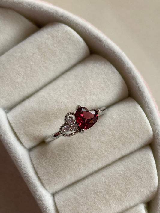 Garnet Heart Ring | Adjustable | جارنيت