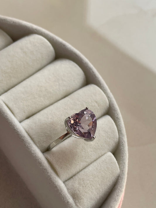 Amethyst Heart Ring | Adjustable | خاتم حجر الجمشت