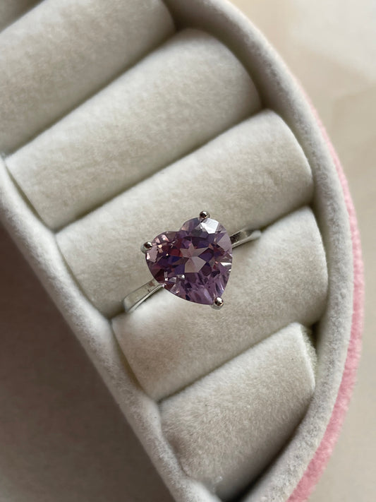 Amethyst Heart Ring | Adjustable | خاتم حجر الجمشت