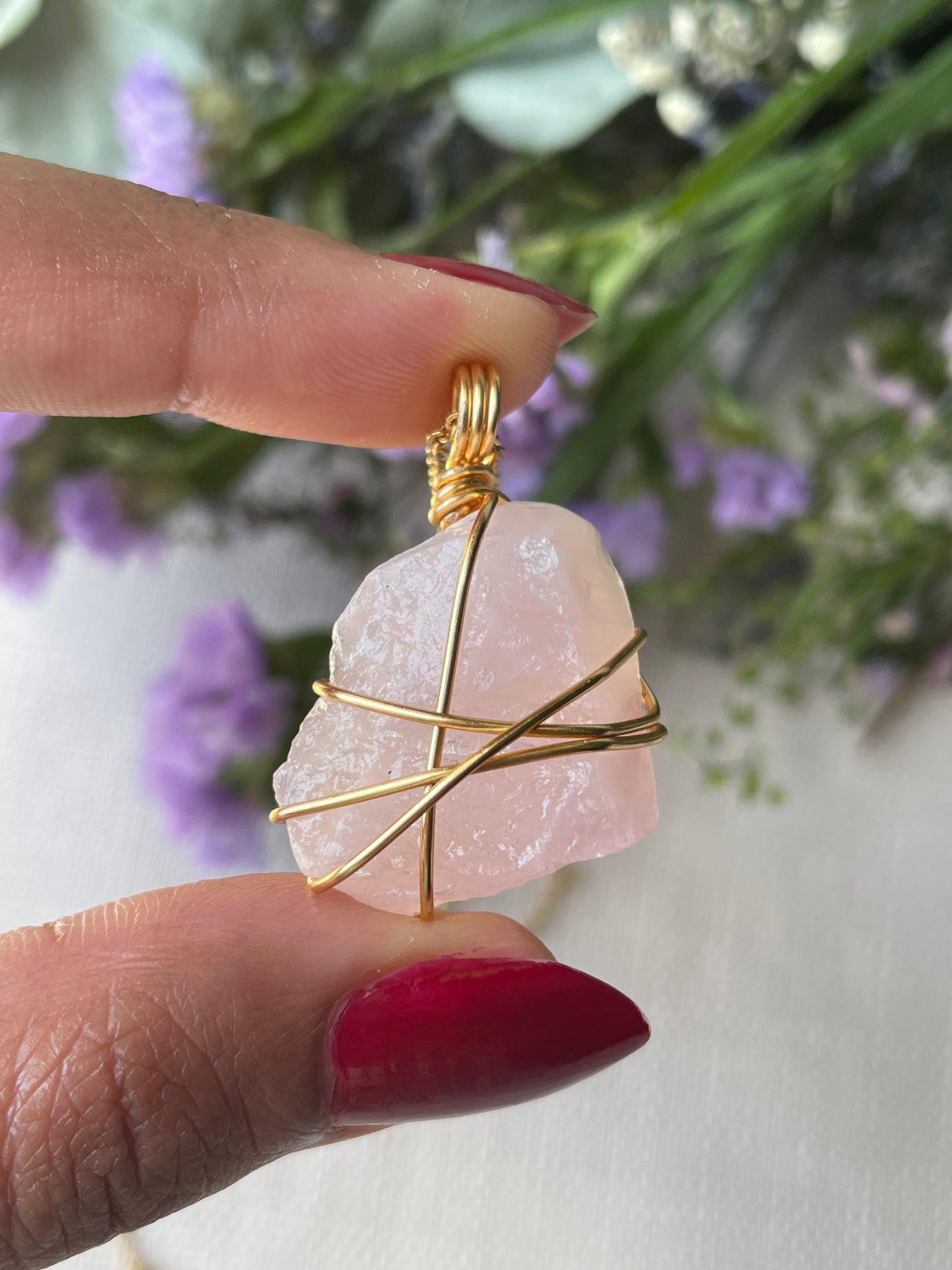 Raw Rose Quartz Necklace | روز كوارتز
