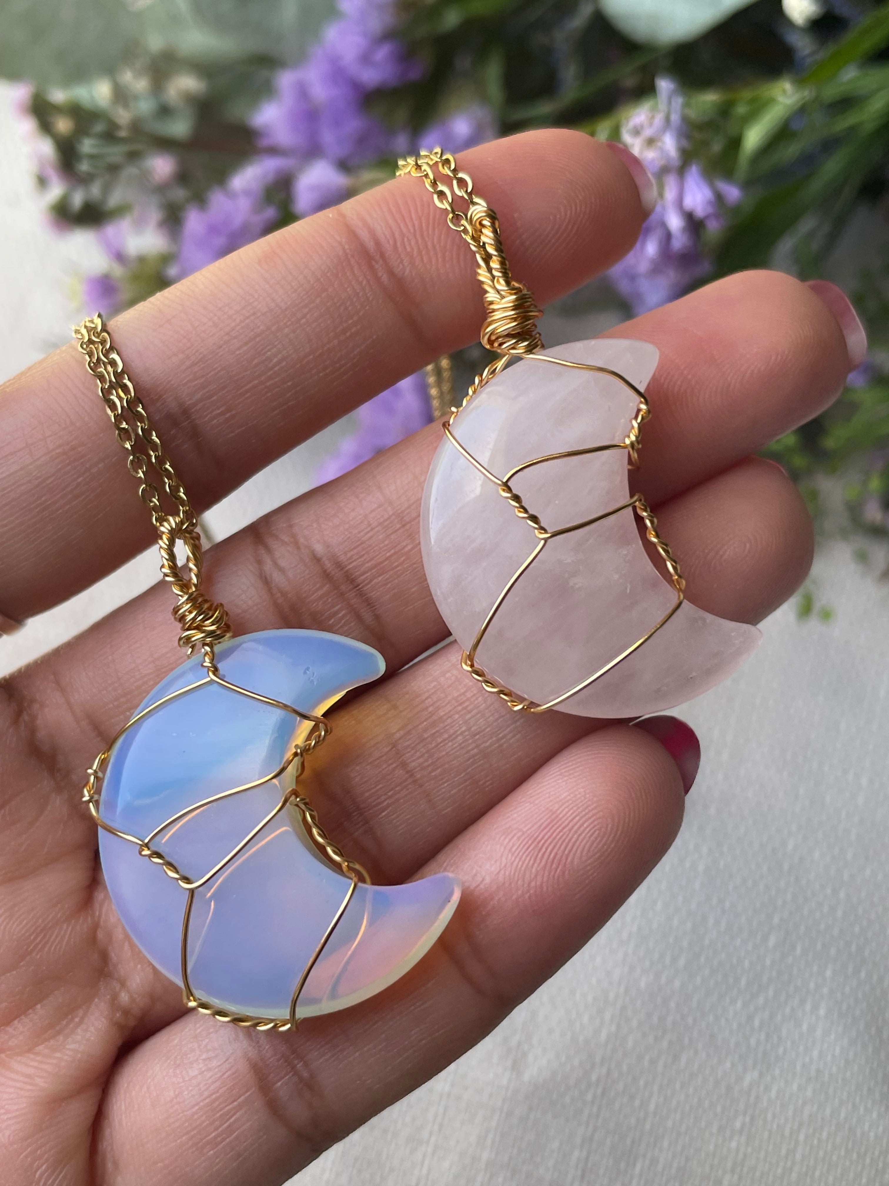 Moon Necklaces | Rose Quartz | Opalite | روز كوارتز - اوباليت