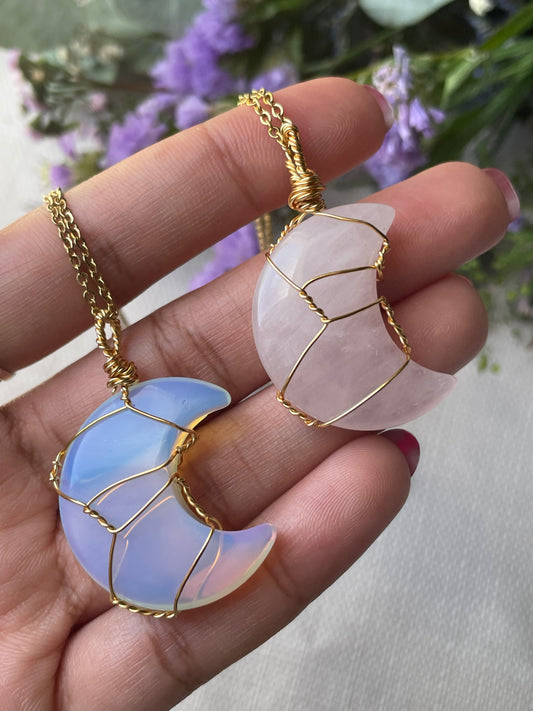 Moon Necklaces | Rose Quartz | Opalite | روز كوارتز - اوباليت